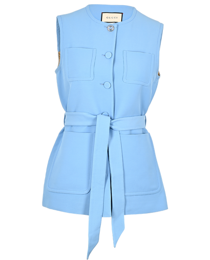 Gucci Sleeveless Belted Jacket, &pound;250, Clothing, Blue, Silk/Wool, Front view