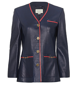 Gucci Tailored Leather Blazer, Leather, Navy/Red, UK8