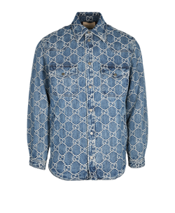 Gucci GG Monogram Denim Shacket, Mens Denim, Blue, Sz S, 3*