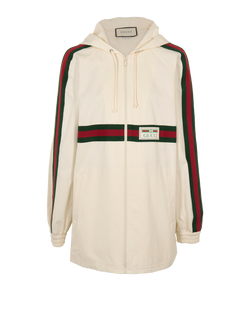 Gucci Logo & Web Hooded Zip-Up, Cotton, Cream, Sz L, 2*