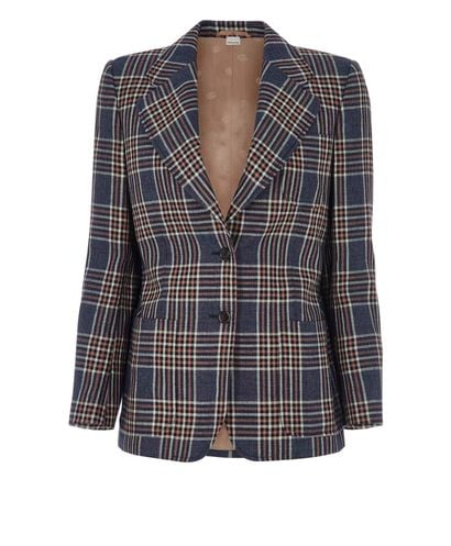 Gucci Check Blazer, &pound;520, Clothing, Beige/Blue, Linen, Front view