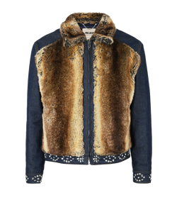 Gucci Palace Denim Jacket, Men, Cotton/Faux Fur, Blue/Brown, Sz L, 3*