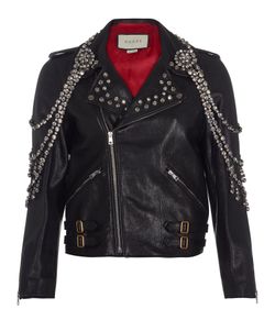 Gucci Yankees Embellished Jacket, Leather/Crystals, Black, UK8, DB, 3*
