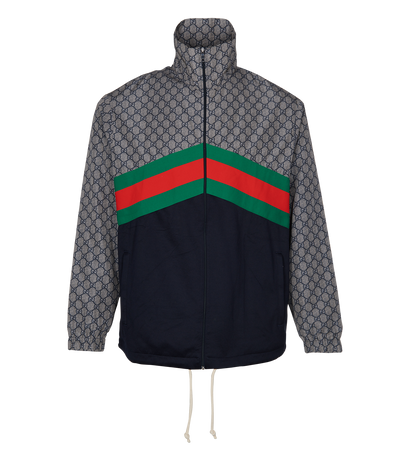 Gucci GG Web Stripe Track Jacket, &pound;650, Clothing, Navy, Nylon, Front view