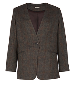 Hermès Check Single Button Jacket, Cotton/Wool, Black, UK12, 3*
