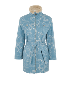 Hermes Belted Jacket, Cotton/Wool, Blue/White, UK6, 1*