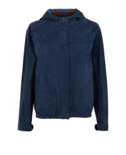 Loro Piana Hooded Zip-Up Jacket, Suede Goatskin, Navy, UK 10, 2*