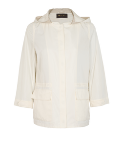 Loro Piana Hooded Windbreaker, Poly/Silk, White, UK10, 1*