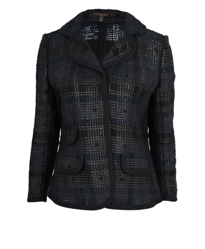 Louis Vuitton Textured Grid Tweed Jacket, &pound;550, Clothing, Black/Blue, Cotton, Front view