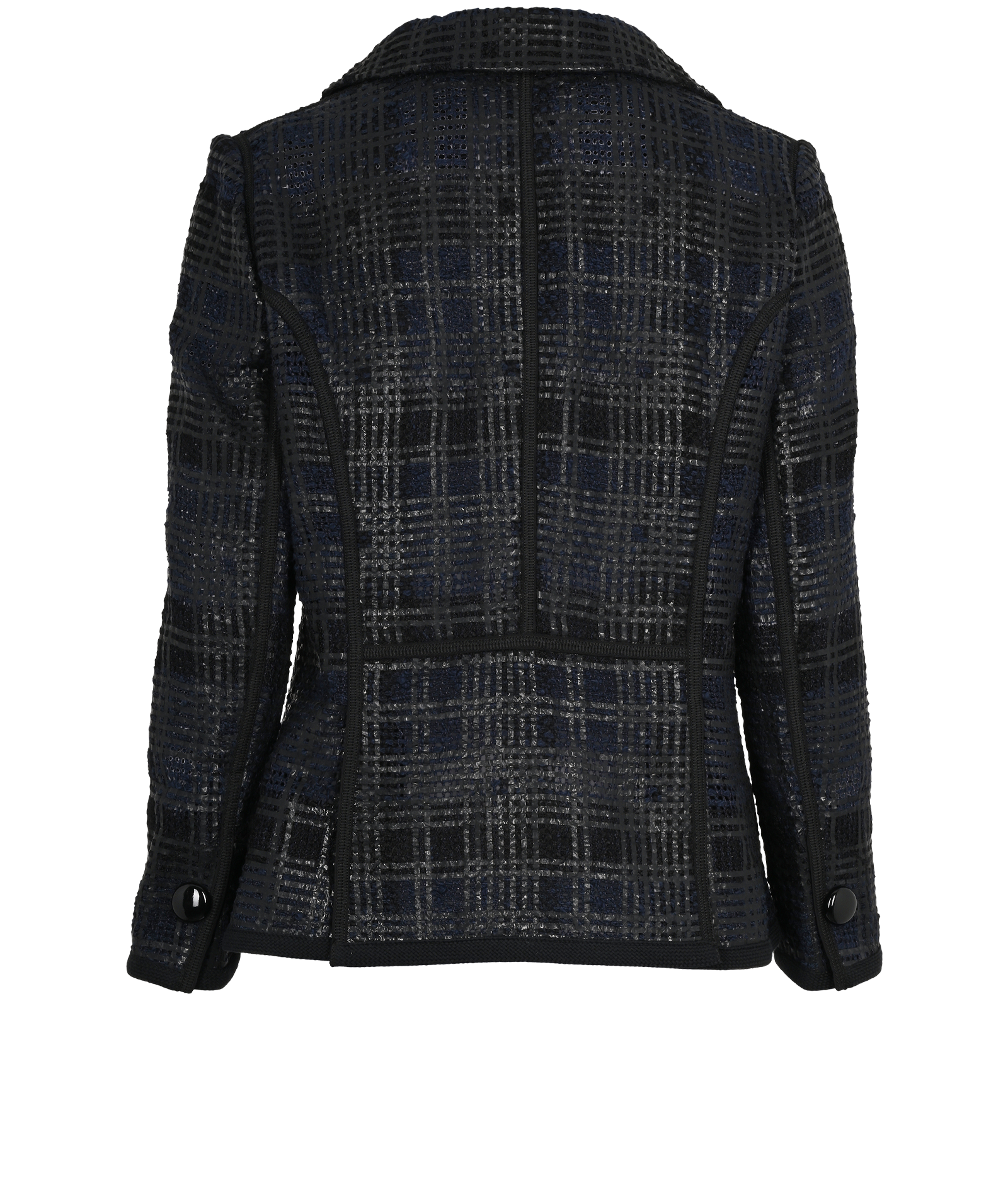 Louis Vuitton Textured Grid Tweed Jacket, &pound;550, Clothing, Black/Blue, Cotton, Back view