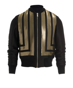 Alexander McQueen Stripe Bomber Jacket, Mens, Wool, Gold/Black, Sz XS, 2*
