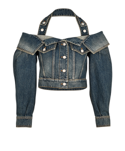 Alexander McQueen Halter-Neck Cropped Jacket, Cotton, Blue, UK 8, 3*