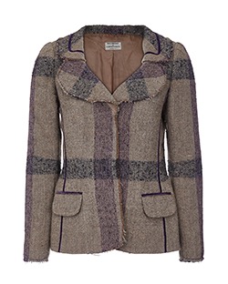 Alberta Ferretti Plaid Tweed Jacket, Brown/Purple, UK 10