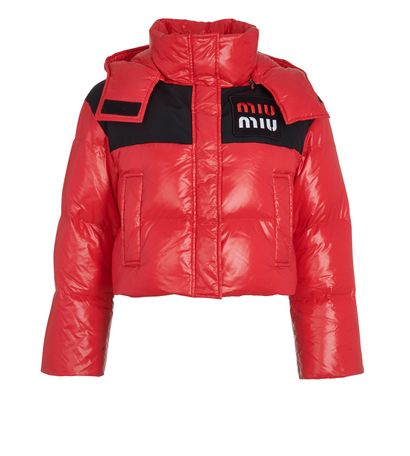 Miu Miu Cropped Hooded Puffer Jacket, front view