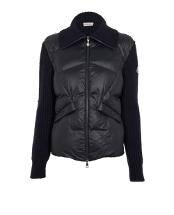 Moncler Knitted Sleeve Puffer Jacket, Down/Feather, Navy, Sz M, 1*