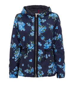 Moncler Floral Drawstring Jacket, Polyester, Navy, Size 2, 2*
