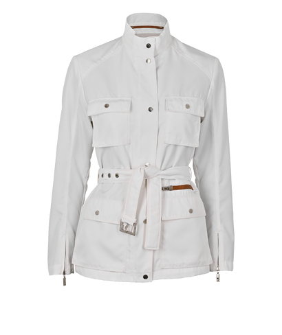 Moncler Belted Zipped Jacket, £250, Clothing, White, Polyester (Polymer), Front view