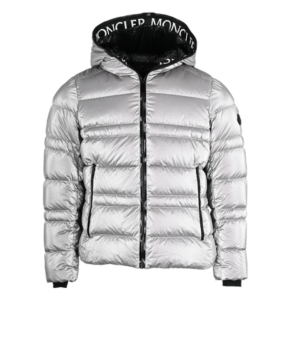 Moncler Tharon Down Jacket, &pound;450, Clothing, Silver, Polyester Mix, Front view