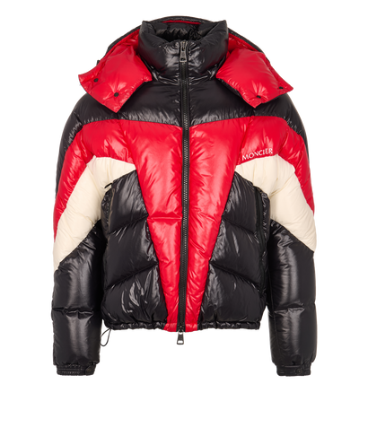 Moncler Anthime Puffer Jacket, &pound;595, Clothing, Black/Red/White, Down Feathers, Front view
