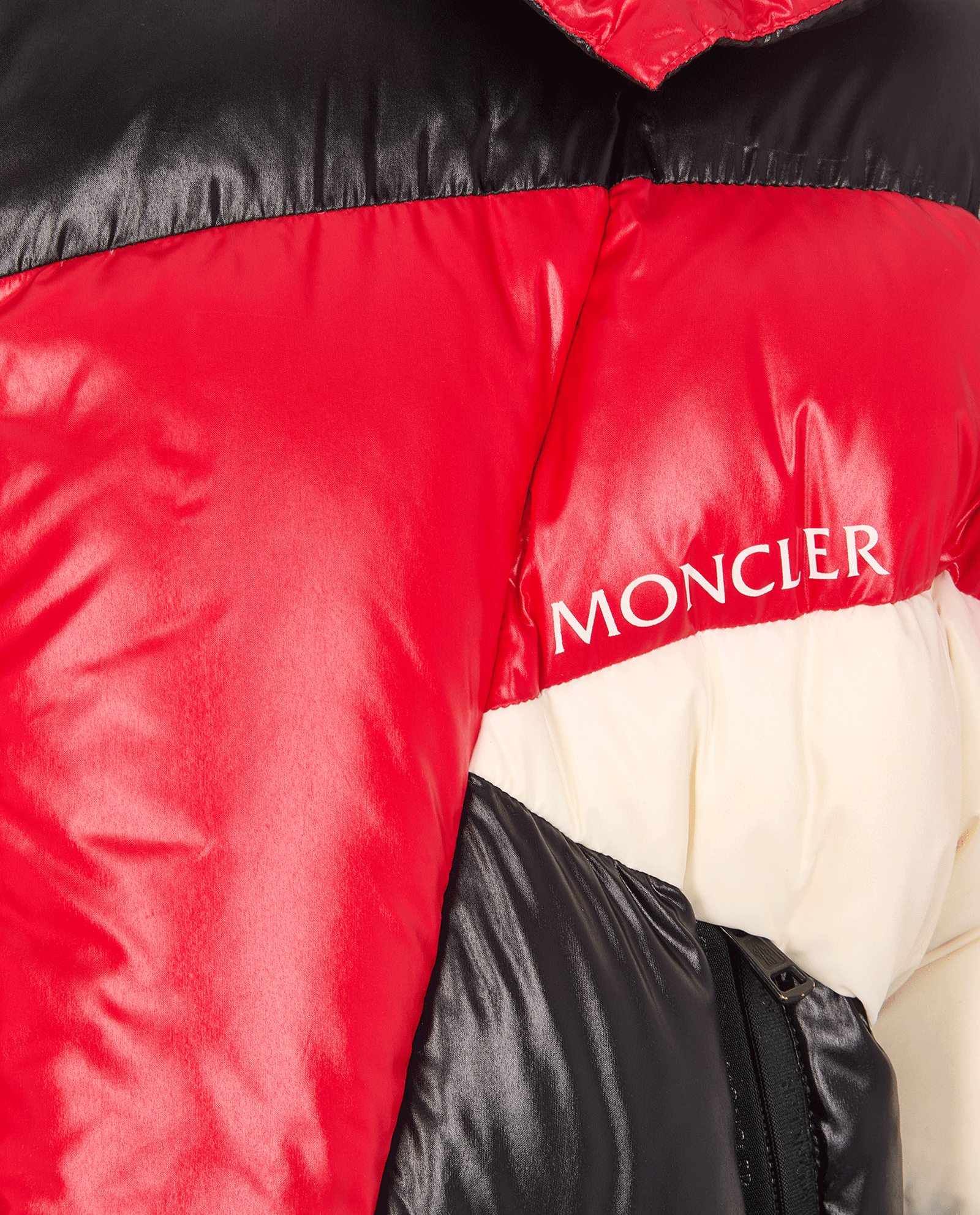 Moncler Anthime Puffer Jacket, &pound;595, Clothing, Black/Red/White, Down Feathers, Other view
