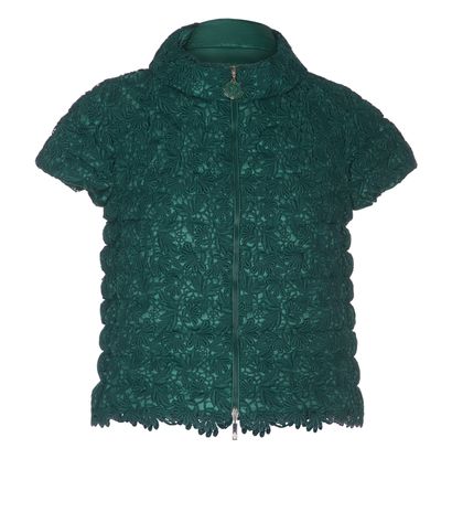 Moncler Sleeveless Lace Overlay Puffer, front view