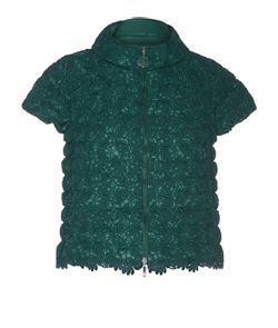 Moncler Sleeveless Lace Overlay Puffer, Polymide/Down, Green, UK 10, 2*