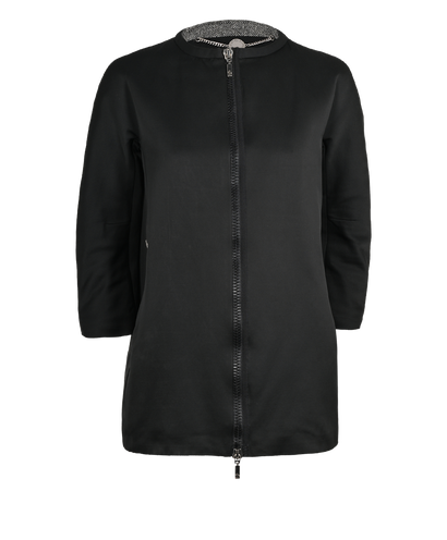 Moncler Collarless Zip-Up Jacket, &pound;320, Clothing, Black, Down Feathers, Front view