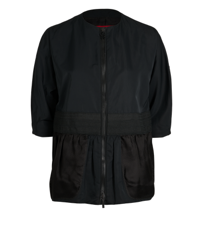 Moncler Peplum Short Sleeved Sports Jacket, &pound;220, Clothing, Black, Polyester Mix, Front view