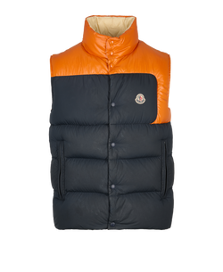 Moncler Puffer Vest, Mens, Down, Black/Orange, Sz M, 2*