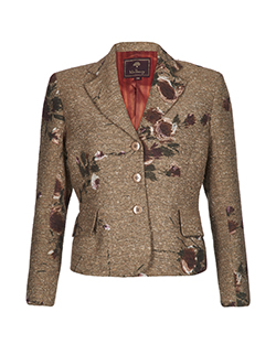 Mulberry Floral Printed Tweed Jacket, Polyester, Camel, UK 14