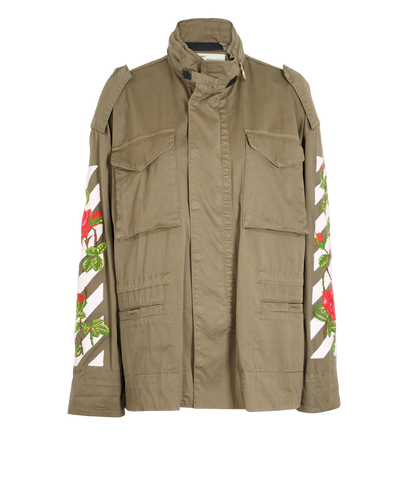 Off-White Embroidered Rose Field Jacket, &pound;220, Clothing, Green, Cotton, Front view