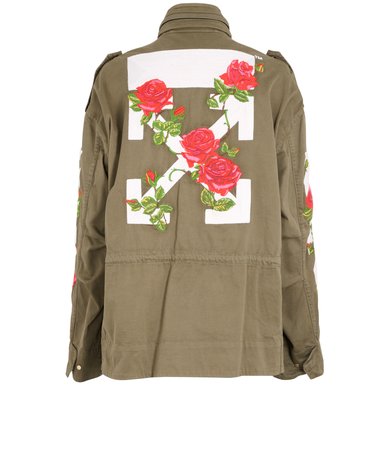 Off-White Embroidered Rose Field Jacket, &pound;220, Clothing, Green, Cotton, Back view