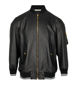 Palm Angels Oversized Logo-Print Bomber Jacket, Leather, Black, UK6, 3*