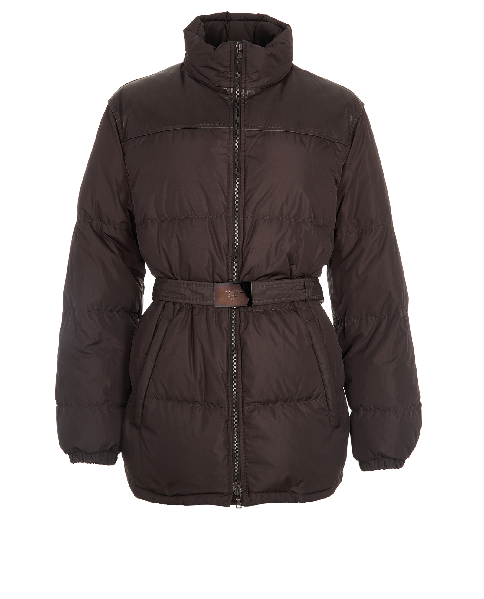 Pre-loved Prada Leather Panel Belted Puffer Jacket - £295