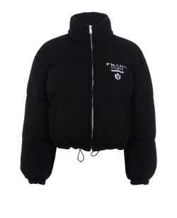 Prada Logo Knit Bomber Jacket, Down/Feather, Black, UK12, 2*