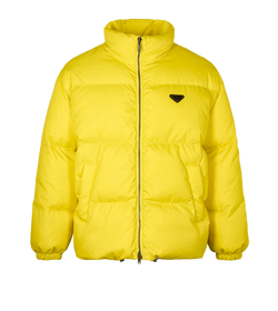 Prada Reactive Logo Puffer Jacket, Mens, Nylon/Down, Yellow, Sz L, 3*