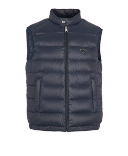 Prada Logo Padded Vest, Mens, Down/Poly, Blue, Sz L, 2*