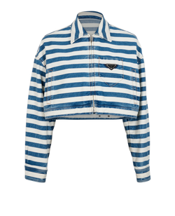 Prada Striped Denim Jacket, Cotton, White/Blue, UK10, 2*