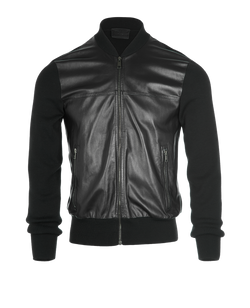 Prada Bomber Jacket, Mens, Wool/Leather, Black, Sz S, 3*