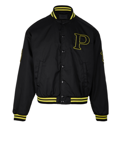 Prada Embroidered P Bomber Jacket, £1,300, Clothing, Black, Polyester (Polymer), Front view