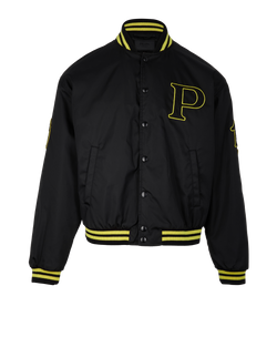 Prada Embroidered P Bomber Jacket, Mens, Poly, Black, Sz L, 3*