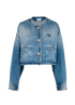 Prada Logo Cropped Denim Jacket, &pound;450, Clothing, Blue, Cotton, Front view