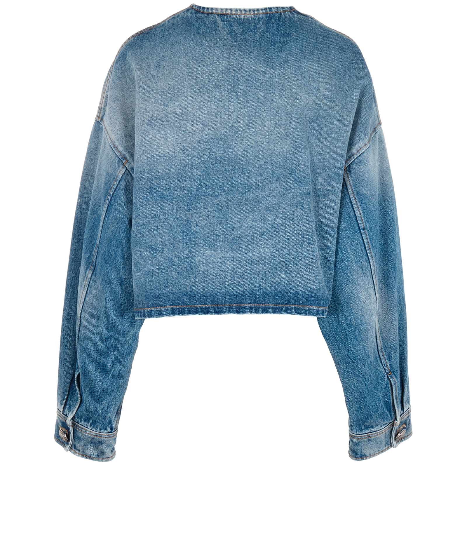 Prada Logo Cropped Denim Jacket, &pound;450, Clothing, Blue, Cotton, Back view