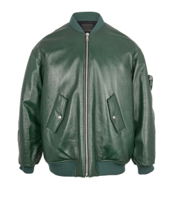 Prada Triangle Logo Pocket Bomber Jacket, Mens,Leather/Poly,Green,Sz S,2*