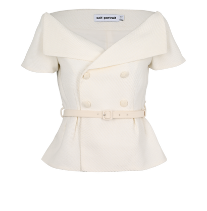 Self Portrait Belted Short Sleeve Jacket, £80, Clothing, White, Acrylic Plastic, Front view