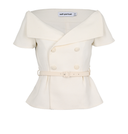 Self Portrait Belted Short Sleeve Jacket,Acrylic,  White, 3*