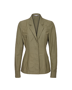 Stella McCartney Pleat Detail Blazer Jacket, Cotton, Khaki, UK 12