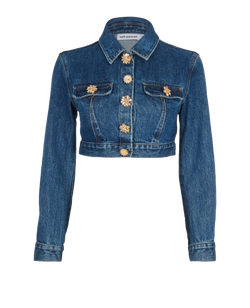 Self-Portrait Cropped Denim Jacket,Cotton, Blue, UK4, 3*