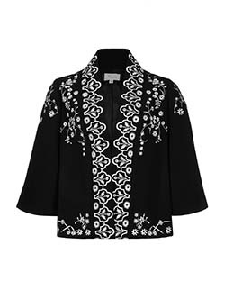 Temperley Lettie Embroidered Crepe Jacket, 100% Polyester, Black, UK 8, 3*