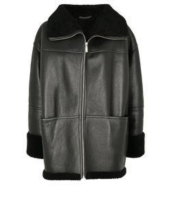 Toteme Signature Jacket, Sherling/Leather, Black, Sz XS, 3*